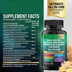 Cápsulas <span class=keywords><strong>de</strong></span> musgo <span class=keywords><strong>de</strong></span> mar todo en 1, suplemento herbal <span class=keywords><strong>de</strong></span> seamoss con aceite <span class=keywords><strong>de</strong></span> semilla negra, Ashwagandha <span class=keywords><strong>jengibre</strong></span>, soporte inmunológico para adultos - Product Image 2