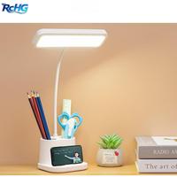 Lampe de table d'apprentissage multifonctionnelle à LED rechargeable, trois températures de couleur, protection des yeux, support de rangement pour stylos et téléphone portable