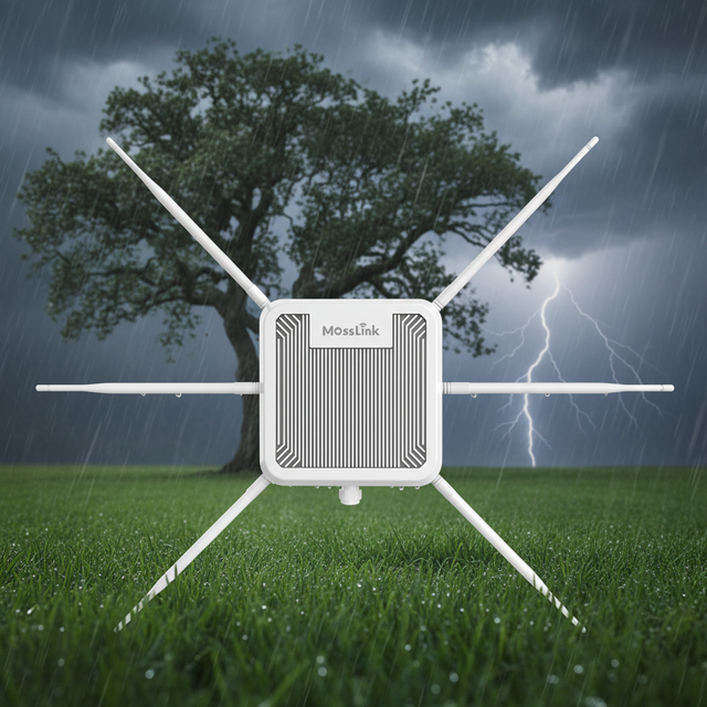 AX1800 WiFi 6 Outdoor Router 1800Mbps Dual-Band Mesh Wireless AP with 6x7dBi High Gain Antennas IP67 Waterproof PoE Repeater