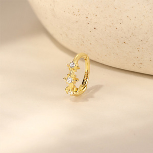 AE093 Boucles d'oreilles créoles tendance en argent sterling S925, motif étoile et trèfle à quatre feuilles, pour femme, cadeaux d'anniversaire, usage <span class=keywords><strong>quotidien</strong></span> - Product Image 3
