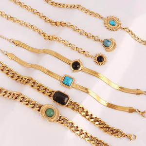 Bracciale pendente alla moda in pietra naturale in acciaio inossidabile con ciondolo turchese placcato in oro da donna rigogolo Multi-elemento transfrontaliero - Product Image 5