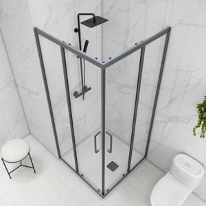 Cửa kính tắm trượt hình chữ nhật màu đen mờ cao cấp bằng thép không gỉ 304, kính cường lực, có khung cho phòng tắm - Product Image 6