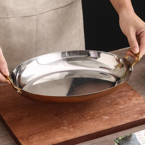 Ensemble de casseroles à <span class=keywords><strong>paella</strong></span> en acier inoxydable à double oreille de 40cm de forme ovale épaisse de 1,8mm dorée pour restaurant d'hôtel de luxe - Product Image 4