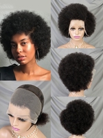 Perruque Afro Crépu Bouclée à Fort Volume, Bon Marché, Frontale Complète 13x4, Perruque Courte Bob Lace Front Sans Colle, Perruques Courtes Pixie Cut en Cheveux Humains