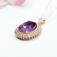 Aiyu Vente en Gros Pendentif en Argent S925 Incrusté d'Améthyste Naturelle Bijoux en Pierres Précieuses Diffusion en Direct d'Usine S2110608A