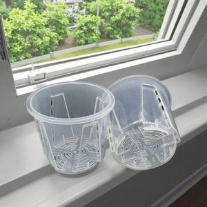 Vaso di fiori trasparente a corto grasso Qingshan con controllo della radice Phalaenopsis Cattleya plastica tropicale classico - Product Image 1