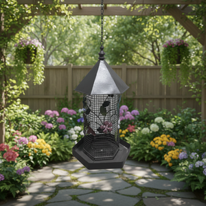 Mangeoire à oiseaux d'extérieur en métal thermolaqué, capacité de 1,8 L pour graines, idéale pour oiseaux <span class=keywords><strong>sauvages</strong></span> suspendue au <span class=keywords><strong>jardin</strong></span> - Vente en gros - Product Image 1