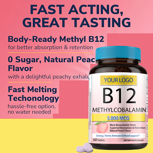 Tabletas de Vitamina B12 de Marca Privada OEM ODM, Metilcobalamina, Suplemento para el Sistema Nervioso, Energía, Sistema Inmunológico y Estado de Ánimo - Product Image 3
