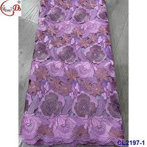 KC137ผ้าฝ้ายสวิสวอยส์ปักลายหินผ้าลูกไม้สไตล์ไนจีเรียดูไบสำหรับงานแต่งงาน - Product Image 4