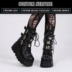 CHENO ODM OEM Bottes Gothiques pour Femmes Bottes Chunky en Cuir Montantes Gothiques pour Femmes - Product Image 1
