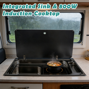 Fregadero de acero inoxidable con revestimiento negro integrado <span class=keywords><strong>JDA</strong></span> con cocina de inducción para RV, coche, autocaravana, yate, cocina, remolque marino, Camper - Product Image 4