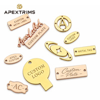 Étiquette métallique personnalisée gravée APEX, conception de marque, trou de couture, OEM ODM, étiquette métallique fine, logo métallique pour vêtements