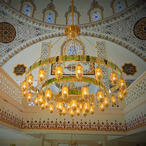ثريا للمساجد الإسلامية مخصصة حسب الطلب ثريا كريستالية كبيرة ذهبية فاخرة لإضاءة المساجد