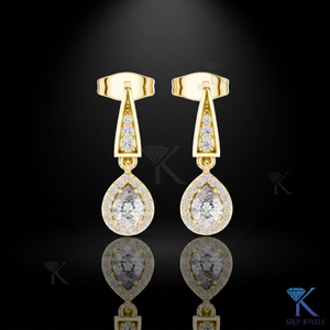 Lab Grown Diamond Brilliant Cut Halo Drop Earrings Triangle <b>Stud</b> 18K Solid Gold Fine Women Jewelry Geometric Wedding Bridal Gift - Product Image 1
