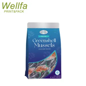 Embalagem de alimentos congelados para peixes e frutos do mar, saco de plástico com fundo plano impresso personalizado para embalagem de frutos do mar