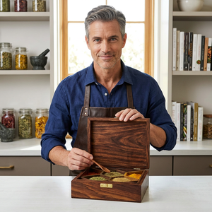 Boîte à épices en bois CH avec couvercle en verre, compartiments sculptés, design traditionnel pour le rangement en cuisine - Product Image 5