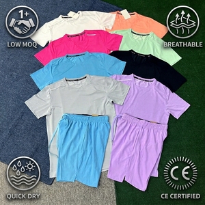 Conjunto Deportivo Transpirable de Secado Rápido para Hombre, <span class=keywords><strong>Camiseta</strong></span> de Manga Corta y Pantalones Cortos para Correr, Gimnasio, Entrenamiento Físico - Product Image 1