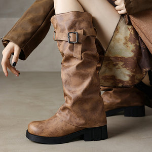 BUSY GIRL X4597 <span class=keywords><strong>Stivali</strong></span> Alti da Donna con Fibbia, Tacco Basso Quadrato, Autunno Inverno, Pieghevoli, Casual, Quotidiani, <span class=keywords><strong>Stivali</strong></span> da Equitazione - Product Image 1