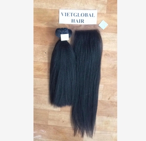 Paquetes de tejido de cabello humano Remy virgen 100% con extensiones de cierre Frontal de encaje de trama de piel en textura vietnamita negra Natural - Product Image 1