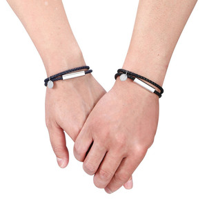 Wholesale Couple Tennis <b>Bracelets</b> Custom Engraved Stainless Steel and Colorful Braided <b>Leather</b> Cuff <b>Bracelets</b> - Product Image 5