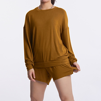 Luckpanther respirant deux pièces pull ensemble surdimensionné hauts courts col rond pull costumes courts survêtement survêtement