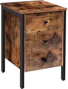 Modern Design Wooden Steel Nightstand <strong>End</strong> <strong>Table</strong> with 3 <strong>Drawers</strong> and Storage Shelf Retro Industrial Style - Product Image 2