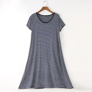 Phụ Nữ Dresses New Arrivals 2023 Sọc In Cotton Cộng Với Kích Thước Phụ Nữ T-Shirt Dresses Lỏng Dệt Kim Giản Dị Ngắn Tay Áo Dresses