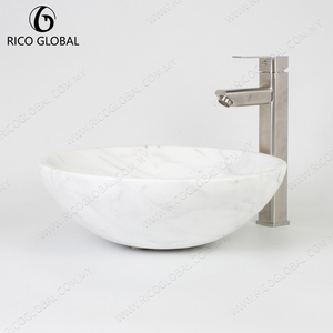 Lavabo RICO GLOBAL rond en marbre, finition blanc poli, à poser, design contemporain, avec trou unique pour robinet - Product Image 4