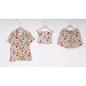 Ensemble pyjama 2 pièces pour femme en coton satiné imprimé numérique, taille élastique, motif floral, respirant, best-seller - Product Image 1