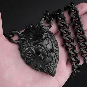 Collar de cadena cubana gruesa estilo Miami de acero de titanio con diseño de león, estilo hip-hop, para hombre y mujer, para parejas - Product Image 5