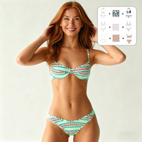 Recyceltes Polyester Minzgrünes Gestreiftes Bikini-Set Umweltfreundliche Bügel-Bademode Nachhaltige Zweiteilige Strandkleidung für Damen