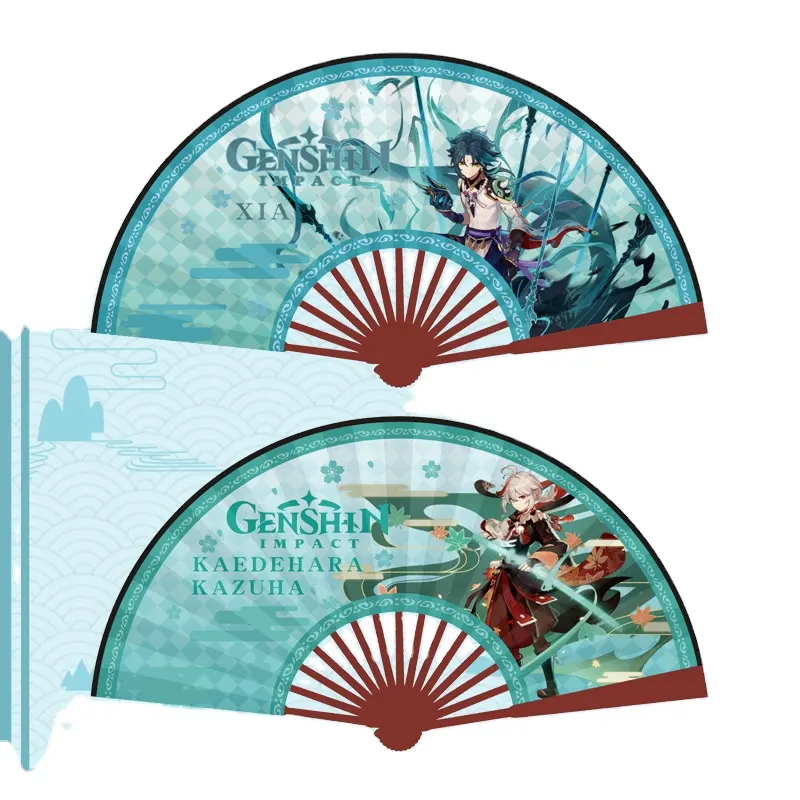 10 inch 6 designs GENSHIN Anime Folding double side Printing Fan Bamboo Silk Cloth Hand Fan Toy Gift