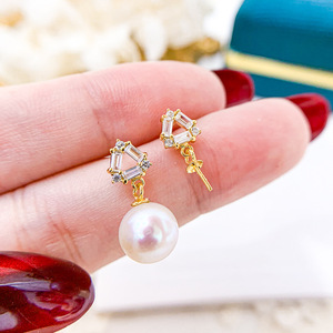 Boucles d'oreilles pendantes en argent S925 avec perles rondes de 8-11 mm et support vide, accessoires de perles DIY, tendance, 21156 - Product Image 1