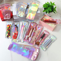 Aluminium folie wieder versch ließbare Regenbogen Holo graphic Ziplock Plastiktüten lang für Make-up Pinsel Stift Lippen Wimpern Schmuck Halskette Süßigkeiten