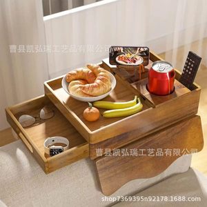 Sofá transfronterizo de madera maciza con portavasos, bandeja, reposabrazos para sillón puf, plato para cenar con cajón extraíble y giratorio - Product Image 2