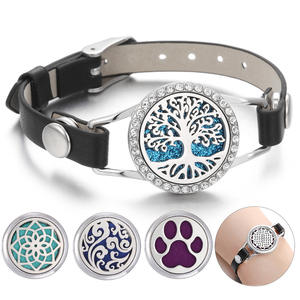 Bracelet diffuseur d'huiles essentielles en cuir et acier inoxydable, design Arbre de Vie, réglable - Product Image 6