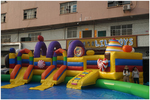 Parque Acuático inflable al aire libre, tobogán combinado para patio trasero, piscina de agua, <span class=keywords><strong>Isla</strong></span> divertida inflable de ciudad en suelo de juego - Product Image 6