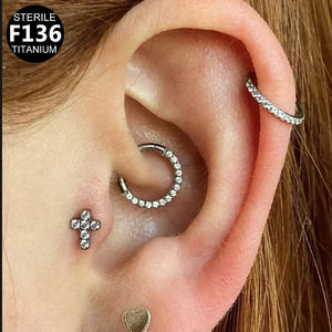 Gaby Bijoux de <span class=keywords><strong>piercing</strong></span> en titane ASTM F136 pour cartilage, anneaux de Daith et Hélix, segment articulé, anneau de mode avec zircone cubique transparente - Product Image 2
