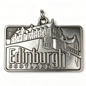 Pin Metálico de Recuerdo de Edimburgo, Escocia, Plateado, Rectangular, con Diseño en Relieve del Paisaje Urbano, Aleación de Zinc Fundida a Presión - Product Image 6