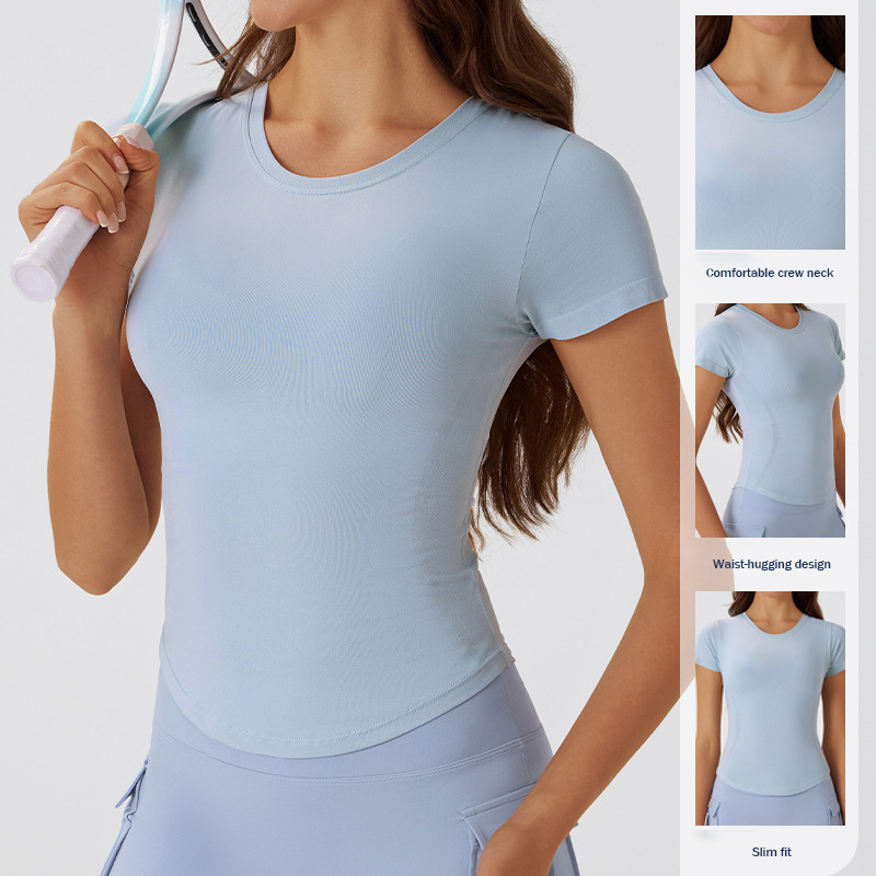 XW-DX227 Activity Wear High Elastic Tight Short Sleeves Yoga Clothes Slim Sports Running Comfortable Corset Top for Women