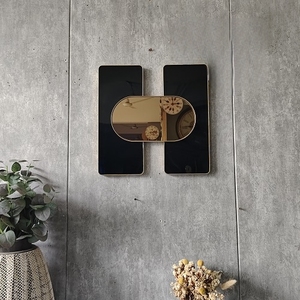 <span class=keywords><strong>Miroir</strong></span> mural décoratif de style Art déco en forme de H carré avec cadre en métal doré et accents noirs, verre résistant aux chocs - Product Image 4