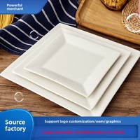 Assiette carrée de luxe en porcelaine blanche, motif uni, technique sur-glaçurée, durable, design moderne et minimaliste, compatible micro-ondes