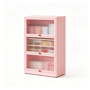 Armoire de rangement en verre trempé certifié CCC à <span class=keywords><strong>3</strong></span> niveaux, rose fleur de cerisier, H123W80D35cm, bibliothèque entièrement en acier, buffet - Product Image 2