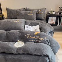 Ensemble de literie en velours cristal ultra doux, 4 pièces, housse de couette simple brodée pour la maison, la chambre à coucher, l'hôtel