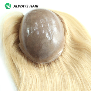 16 "bền thắt nút PU Tóc da toppers cho phụ nữ tóc con người tay gắn trên tất cả các cô gái tóc vàng Trung Quốc lớp biểu bì Remy tóc phụ nữ tóc giả - Product Image 2