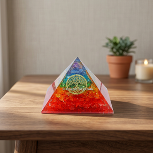Rozrin Crystals Rainbow <b>Chakra</b> Pyramid With <b>Tree</b> Of Life Inlay For Home Decoration - Product Image 2