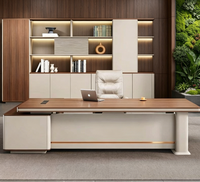 Bureau de direction moderne de luxe léger en L réglable avec armoire latérale murale et bibliothèque assortie - Bureau commercial en bois