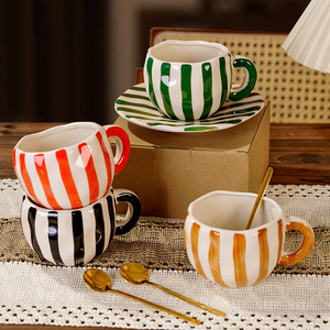 Wholesale Hand Painted Striped Coffee <b>Cup</b> and Saucer <b>Set</b> Modern Afternoon Ceramic <b>Tea</b> <b>Cup</b> <b>Set</b> - Product Image 4