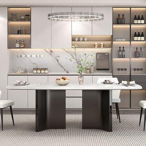 Ensemble de <span class=keywords><strong>table</strong></span> à manger moderne en marbre de 70,87 pouces de long pour 8 personnes, base en acier inoxydable brun, style mid-century, ensemble de salle à manger extensible - Product Image 3