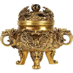 Brûleur d'encens en laiton Nine Dragon, petite taille, fait main, pour usage religieux, artisanat décoratif - Product Image 3
